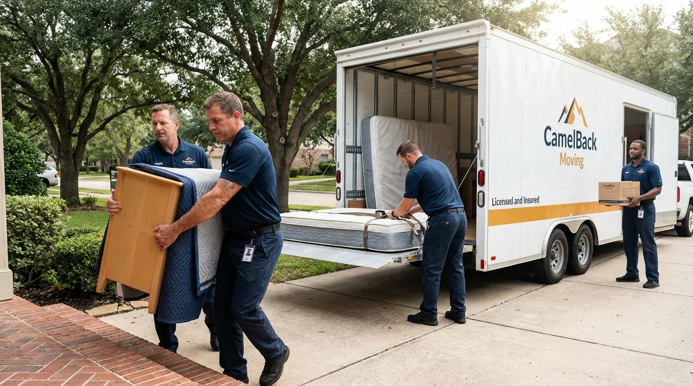Crew loading residential truck for cross-state move from North East, PA