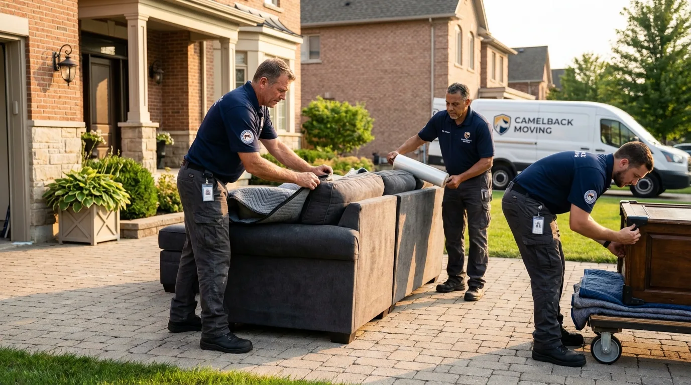 Large estate moving crew wrapping furniture in North East, PA