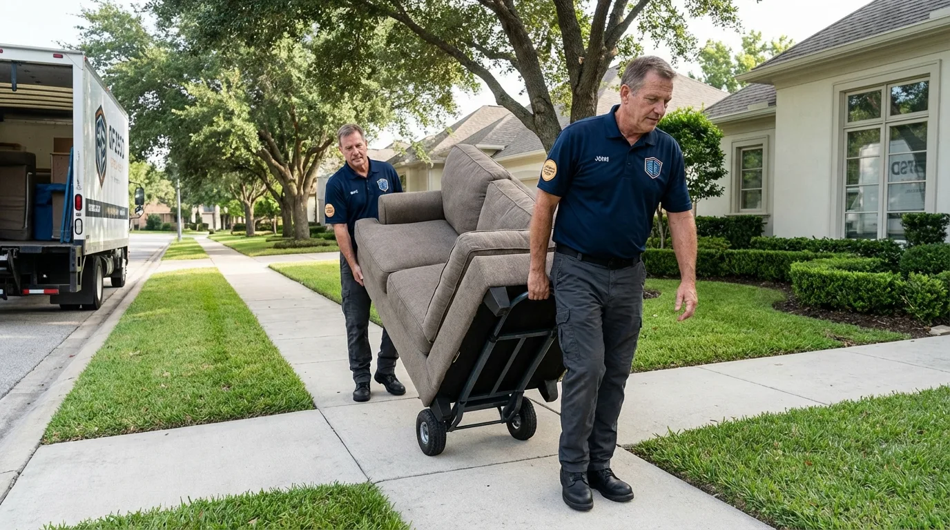 Local residential moving crew loading furniture in North East, PA