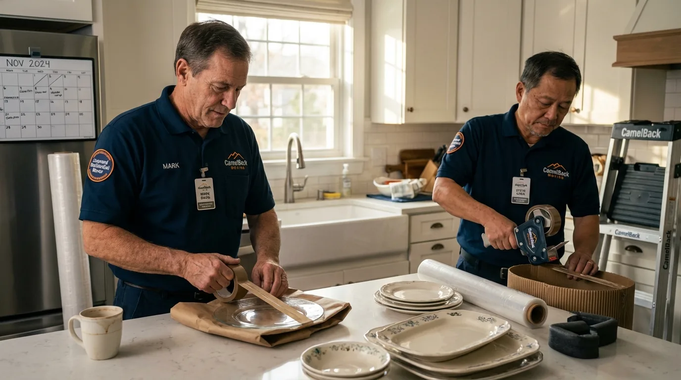 Professional crew packing kitchen dishware in North East, PA